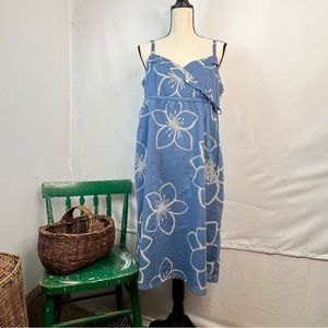 Esprit V-Neck Spaghetti Strap Blue Flower Dress Size 12